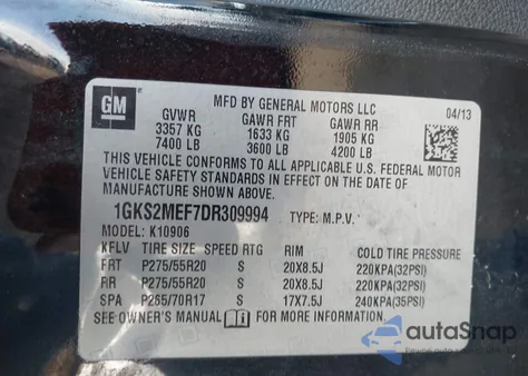 2013 GMC Yukon Xl 1500 Denali z USA, uszkodzony, nr VIN 1GKS2MEF7DR309994